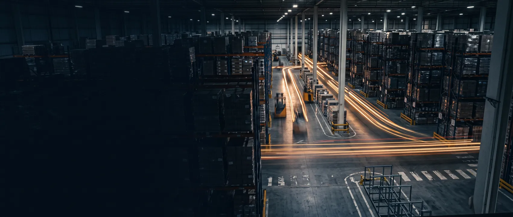 Warehouse with light trails