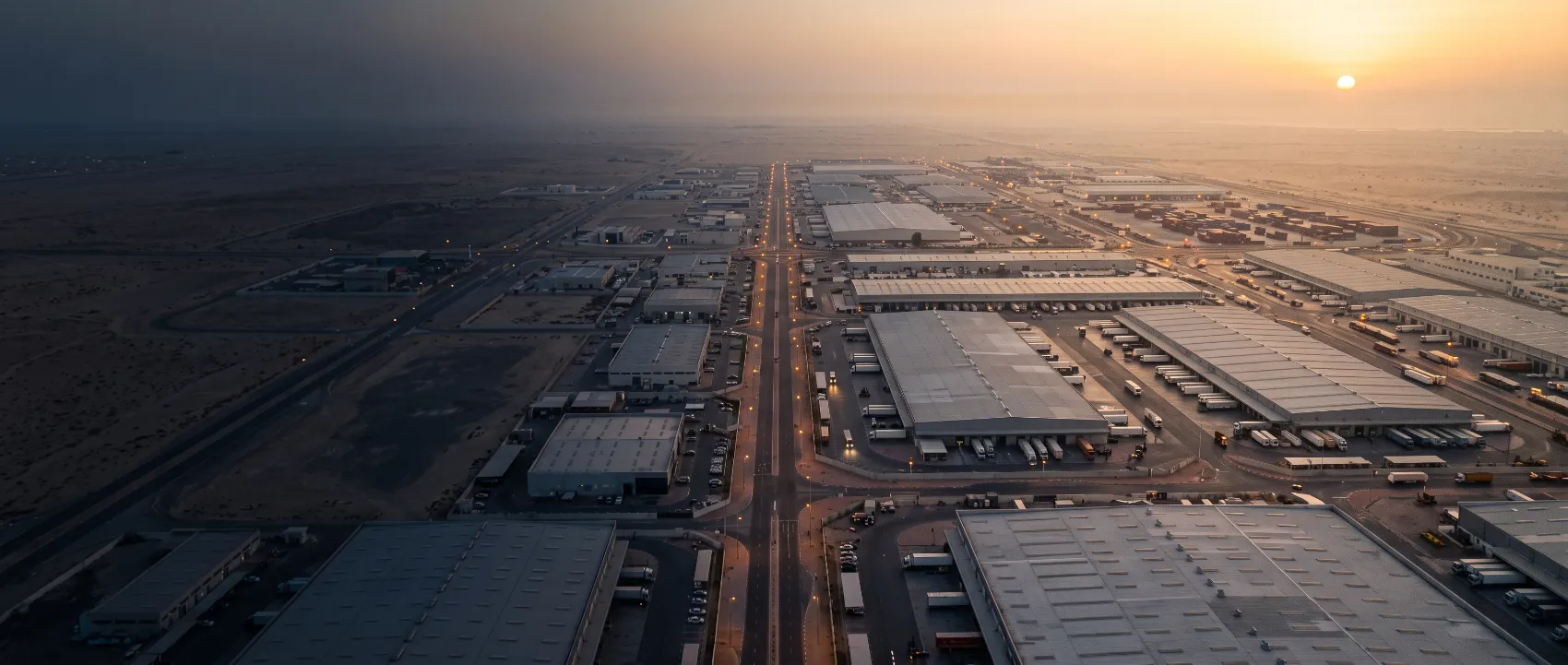 Industrial logistics park at dusk